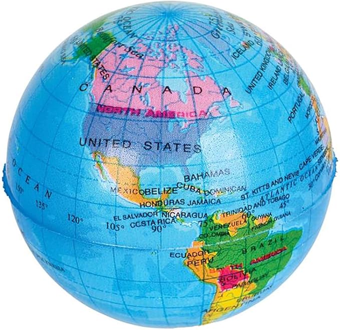 The Dreidel Company World Globe Squeeze Ball Bunch Stress Ball, Planet Soft Foam Stress & Anxiety Relief Toy, Planet Earth, 3" Inches - (Pack of 12)