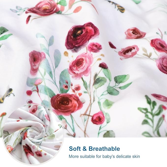 HOMRITAR Baby Blanket for Boys Girls Super Soft Minky Blanket Double Layer Dotted Backing, Receiving Blanket wtih Pink Floral Design 30 x 40 Inch