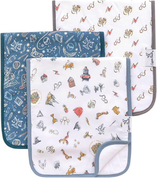 Copper Pearl Premium Baby Burp Cloths - 3-Pack Large Cotton Burp Cloths, Extra Soft Spit Up Rags with 3 Absorbent Layers, Perfect for Baby Boy and Baby Girl Gifts (21" x 10" Size, Wizarding World Set)