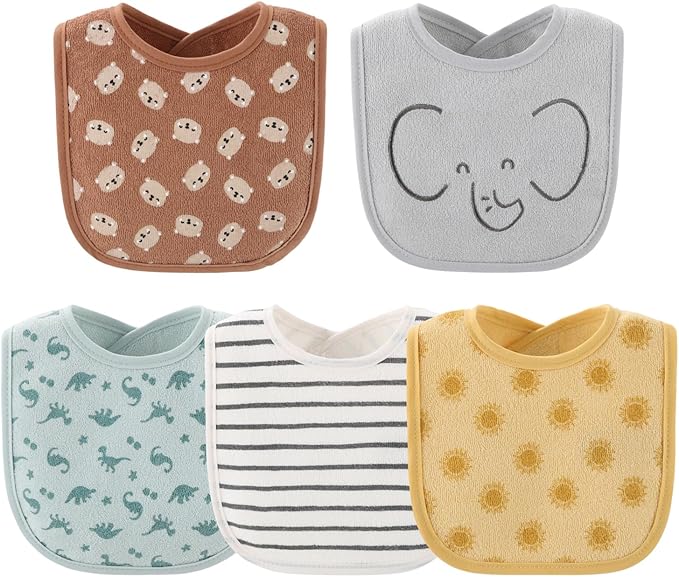 The Peanutshell Baby Boy or Girl Terry Bibs Set of 10-100% Cotton, Soft, Absorbent Baby Bibs for Boys and Girls, Unisex Toddler Baby Boy or Girl Bibs Set, Newborn & Infant Bib - Soft Neutral