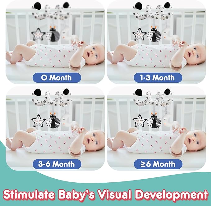 Baby Spiral Hanging Stroller and Car Seat Toys Black and White High Contrast Sensory Toy Newborn Plush Activity Toys Party Favors Quality Gifts for Baby Shower -Bug