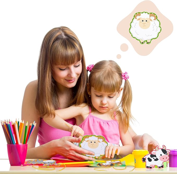Pajean 10 Pieces Kids Farm Animal Lacing Cards Cardboard Sewing Cards Sturdy Double Sided Lacing Playing Games for Children Developing Imagination Education Supplies