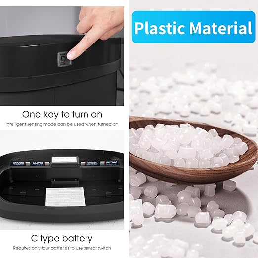 BestOffice | 13 Gallon Trash Can with Lid | Automatic Touchless Garbage Can | Odor Control | Modern Oval Design | Easy to Clean | Plastic | Black | Fits Any Kitchen, Bathroom, Office or Home