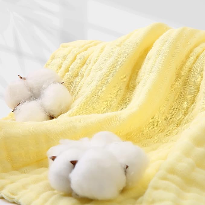 MUKIN Baby Bath Towels, Super Soft Cotton Receiving Blanket for Baby's Delicate Skin,2Pack Swaddle Blanket for Newborns Toddlers Boy Girl,Baby Registry as Shower (White+Yellow)
