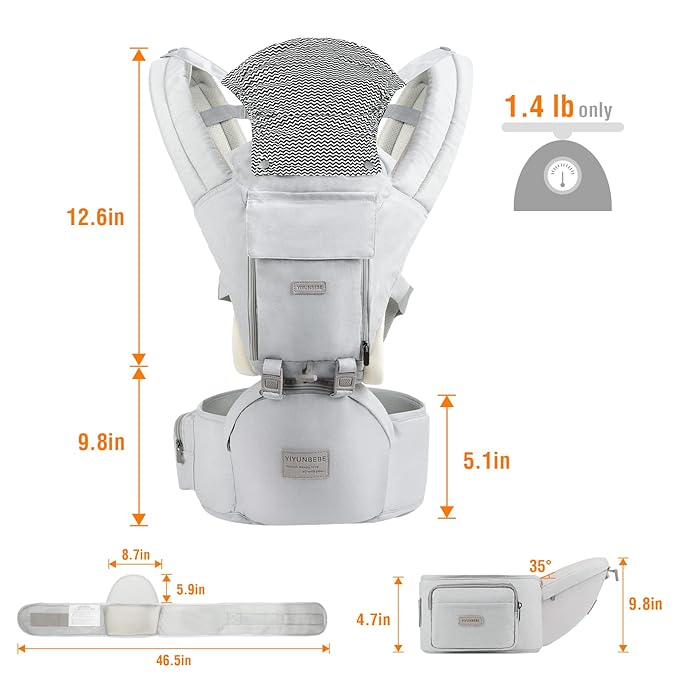 Baby Carrier Newborn to Toddler Baby Carriers with Seat Infant Baby Holder Backpack Baby Carriers Front and Back for Carrying and Hiking (Light Grey)