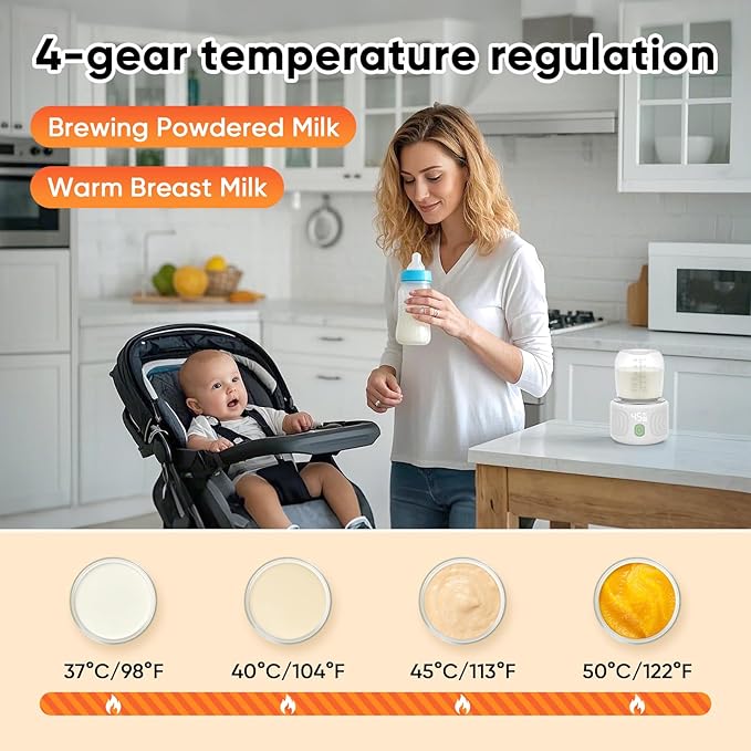Baby Bottle Warmer, Maypott Portable 3 Minutes Fast Milk Warmer for Travel with 4 Selectable Temperature & Burn Protection, Leak-Proof & Safe Rechargeable Bottle Warmer for Breastmilk, Formula, Water