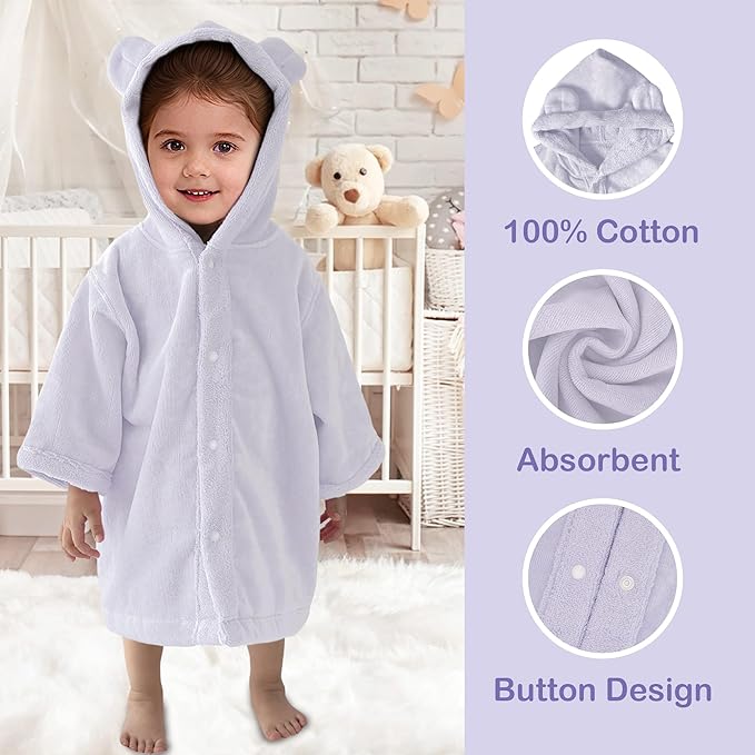 VOOVA & MOVAS Baby Hooded Poncho Towel with Bear Ear, 0-3Years | 100% Cotton, Ultra-Soft & Absorbent | Gentle for Sensitive Skin, Bath, Pool Towel for Toddler | Newborn (Purple)