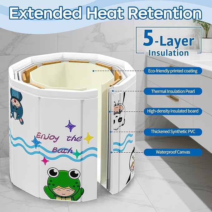 WAVYEASE New Design Portable Bath Tub for Toddlers - Foldable Deep Soak Bathtub for Kids, One-Second Setup, Easy Storage, Lightweight, Travel Essentials for 12-60 Months