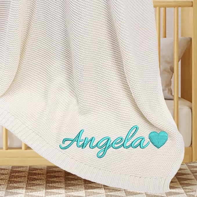 Personalized Knit Baby Blanket,Custom Embroidered Blanket with Name,Customized Handmade Nursery Blankets,Newborn Baby Gifts for Boy/Girl,Birthday