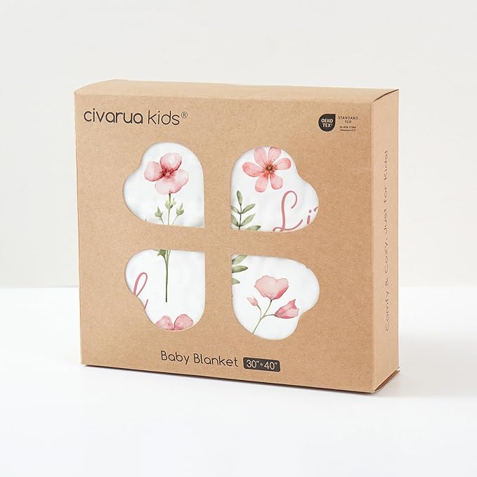 Floral Baby Blankets for Girls - Super Soft Nursery Minky Blanket, Newborn Baby Blanket with Double Layer Dotted Backing, Pink Lightweight Bed Throw Blanket, 30 x 40 Inch