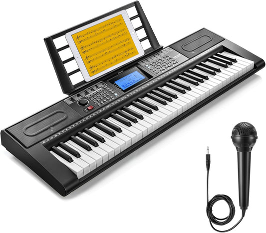 Donner Keyboard Piano, 61 Key Piano Keyboard for Beginner/Professional, Electric Keyboard Kit with 249 Voices, 249 Rhythms - Includes Music Stand, Microphone, Black (DEK-610S)