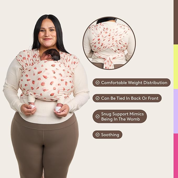 Baby Tula Stretchy Tencel™ Baby Wrap Carrier – Soft Newborn & Infant Wrap Sling, Ergonomic Hands-Free Baby Carrier, Breathable & Adjustable, Eco-Friendly for 8–25 lbs - Strawberry