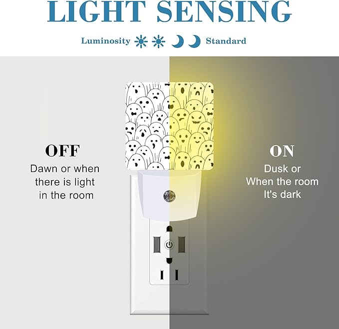 Halloween Funny Ghost Night Light for Kids, LED Night Light Plug into Wall with Dusk to Dawn Sensor for Girls Boys Women Men Room Decor, Hallway, Kitchen, Bathroom, Nursery, Stairs