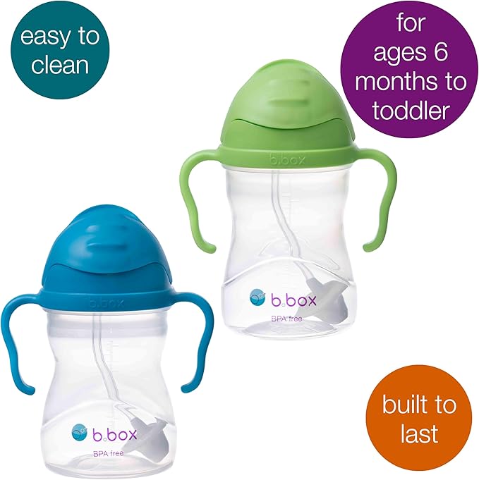 b.box Sippy Cup with Weighted Straw (2-Pack). Leak Proof, Easy Grip. BPA Free & Dishwasher Safe. Ideal for Babies 6m+ to Toddlers (cobalt + apple, 8oz)