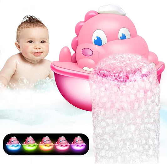 Dinosaur Baby Bath Toys Light Up Bath Bubble Machine with Colourful Light Bathtime Shower Bath Toys for Kids Ages 1-3 4-8 Birthday Gift Easter Basket Stuffers for Toddler Boys Girls
