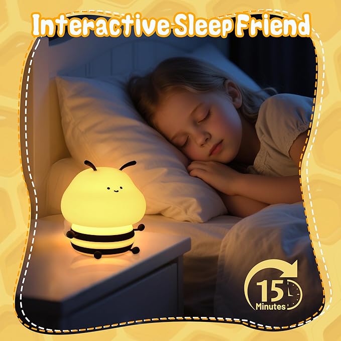 Attivolife Bee Night Light, Cute Bumble Bee Gift for Kid, Animal Silicone Nursery Lamp with 8 Color Light & Dimming & Timer, Rechargeable Bedroom Classroom Decor Birthday Xmas Gift for Girl Boy