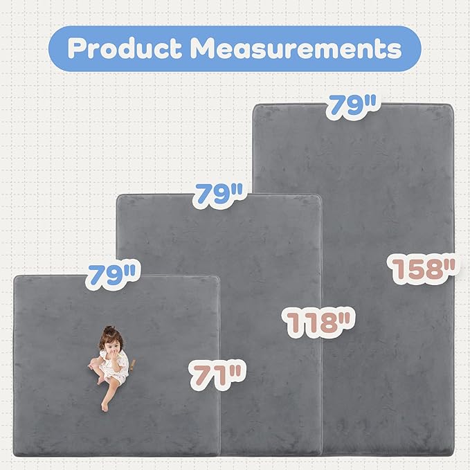 1.3" Thick Baby Floor Play Mat 79x158, Basic Padded Foam Mat for Tummy Time Crawling, Non Slip Cushioned for Babies Toddlers Infants Kids (Dark Grey)