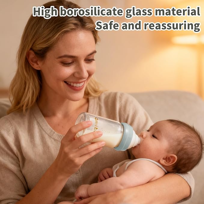 Glass Breastmilk Storage Bottles 180ml 6oz BPA-Free Leak-Proof Natural Baby Bottle for Breastmilk Storage Wide Neck Bottles with Screw Ring Sealing Disk Breastfeeding (Grey, 180ml-2Packs)