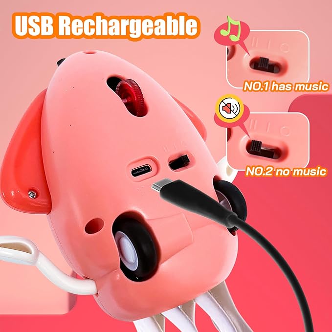 Dancing Octopus Toy Magic Electric Playful Tummy Time Toy, Auto Evasion Crawling Dancing Octopus with Fishing Rod for Baby Toddlers for 3 4 5 6 Year Old Kids Boy Girl Birthday Gifts (Pink)