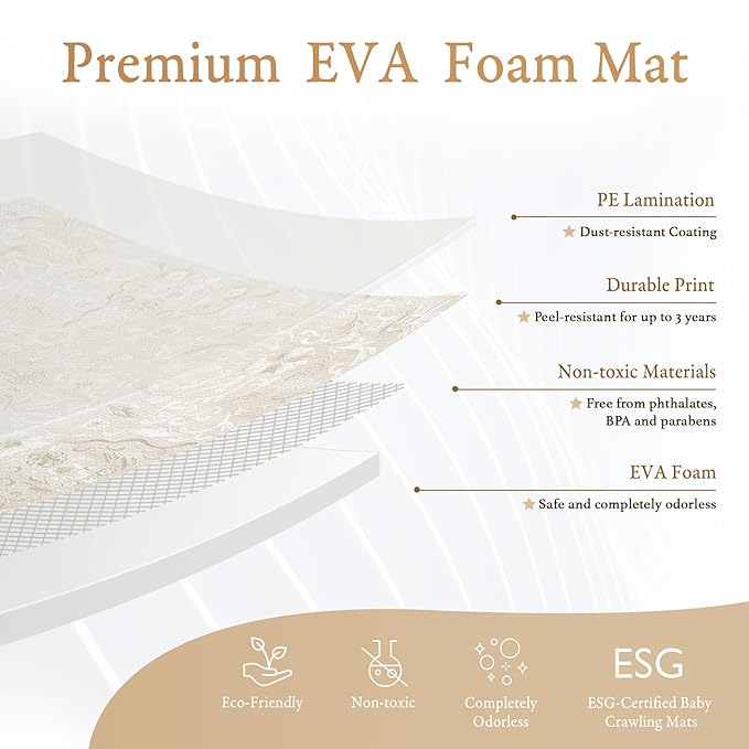 PopsyKosy Super 1 Inch Thick Premium Quality Exercise & Baby Foam Play Mats - Expandable & Large Non-Toxic Odorless Floor Mat - 6 Tiles Spacious 6x4ft - Peel-Resistant - Pearl Beige