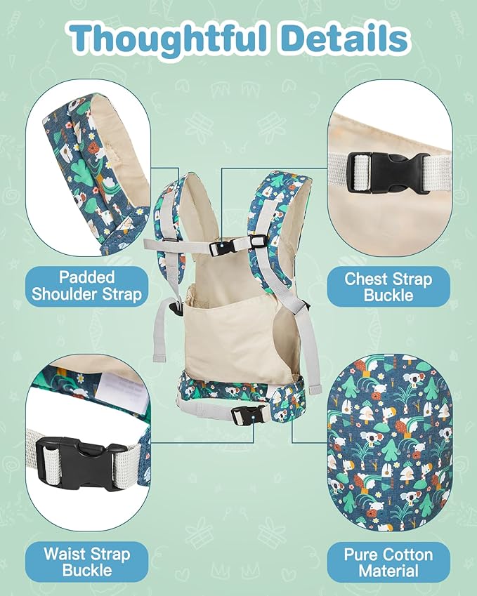 Lictin Baby Doll Carrier, Front and Back Doll Accessories Carrier for Little Girls, with Adjustable Straps for Stuffed Animal Reborn Baby Doll