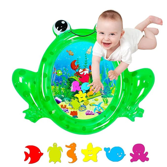ZHUYNXIR Frog Infant Water Mat, Tummy Time Baby Play Mat, Inflatable Play Center for Newborn (36.5x30 in)