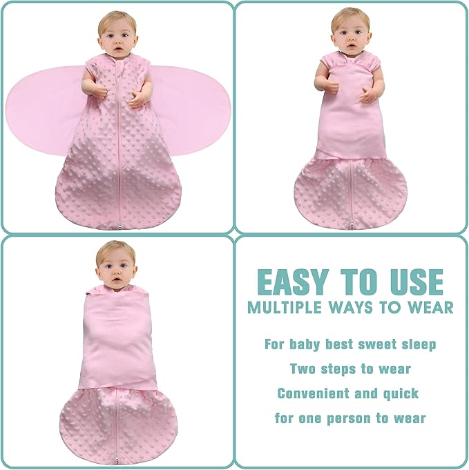 Fleece Newborn Sleep Sack Baby Swaddle,3-Way Adjustable Wearable Blanket,2 Pack Fleece Swaddling Sleeping Bag TOG 2.0， (Gray & Pink, 6-12 Months)