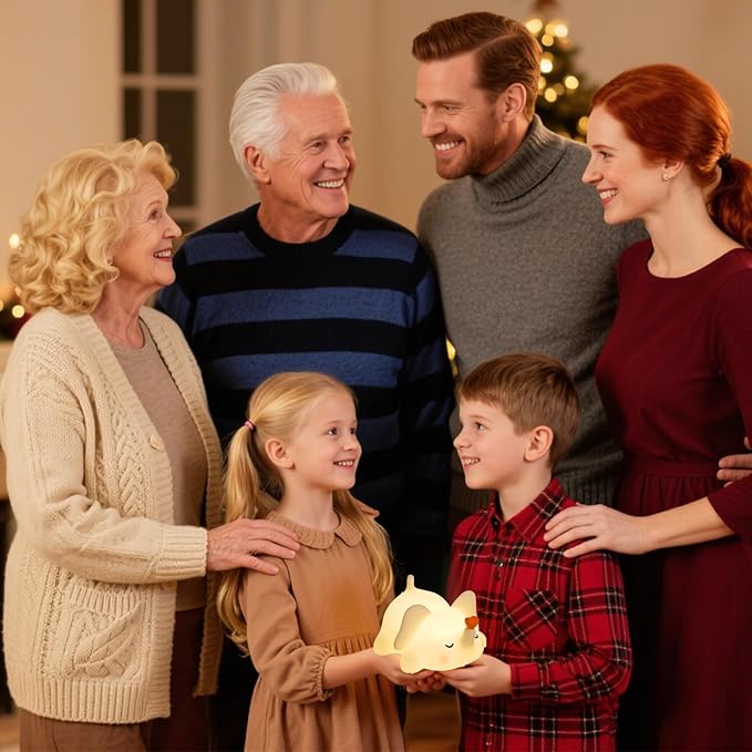 Elephant Night Light for Kids - Squishy Silicone Nursery Lamp, Cute Animal Night Light with 3-Level Dimmable & Rechargeable Battery for Baby Nursery, Bedroom