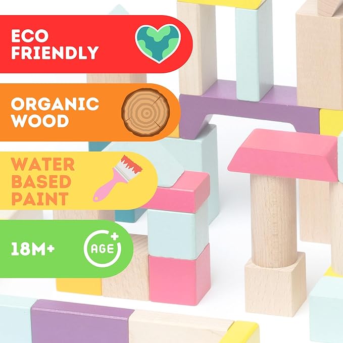 CUBIKA 100 Piece Wooden Blocks Construction Kit– Montessori-Inspired Stacking Toy for Toddlers and Kids– Durable Wooden Blocks for Creativity, Fine Motor Skills, and Early Learning