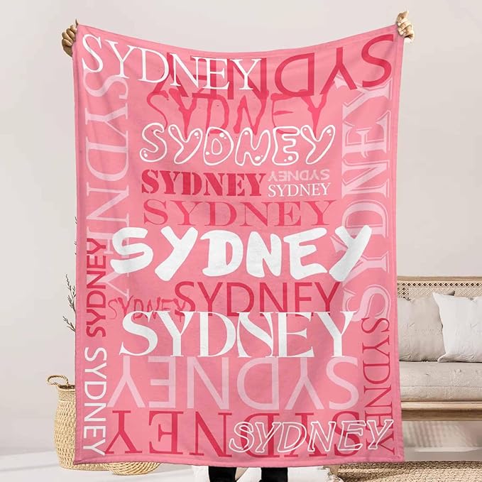 Personalized Baby Blanket with Name for Girls Boys, Pink Flannel Fleece Blankets, Custom Name Blanket for Kids New Mom, Soft Cozy Fluffy Infant Toddler Newborn Receiving Blankets for Crib Stroller