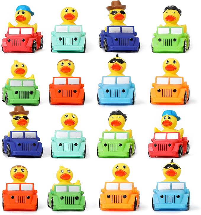 XY-WQ 16 Pack Rubber Duck for Jeeps Ducking - 3" Bulk Floater Duck for Kids - The Shape of a Vehicle - Baby Bath Toy Assortment - Party Favors, Birthdays, Bath Time, and More (8 Varieties)