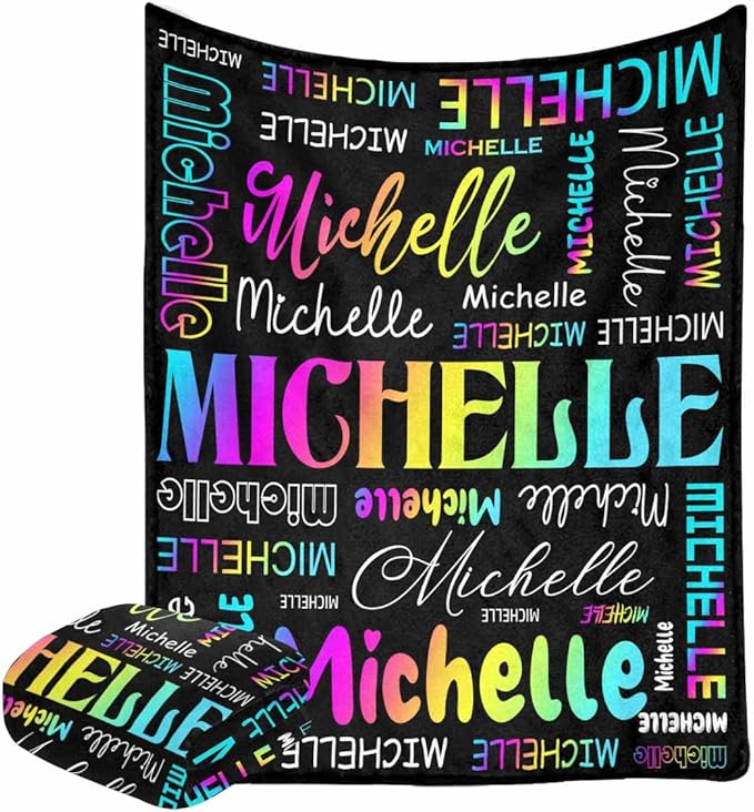 M YESCUSTOM Custom Name Blankets for Kids, Personalized Baby Blankets for Girls Boys Adult Toddler Customized Soft Throw Blanket Birthday Christmas Valentines Day Colorful Black