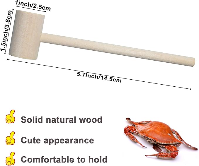 18 Pieces Mini Wooden Hammers Gavel Toy for Kids, Natural Wood Crab Lobster Seafood Mallets