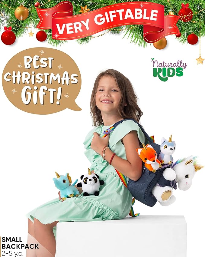 Naturally KIDS Toddler Unicorn Backpack w Plush Unicorn Toys, Gifts for 2-5 Year Old Girls, Toddler Backpack