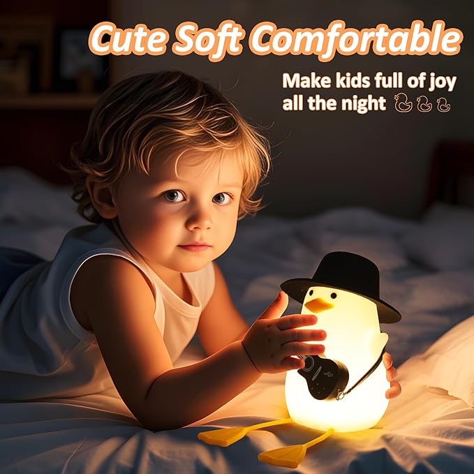 Duck Night Light, Squishy Duck Lamp, Silicone Bedside Light Up Funny Duck with Dimmer & Rechargeable. Birthday Gifts for Friends Women(Guitar Duck)