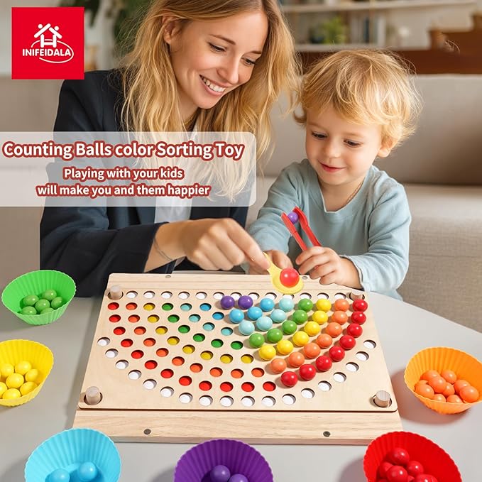 Toddler Learning Montessori Toys for 3 4 5 6 Year Old,Rainbow Stacking & Lacing Beads & Matching Shape Stacker - Wooden Peg Board Beads Sequencing Toy Set - Fine Motor Skills Toys