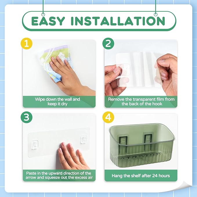 Bath Toy Storage Holder for Bathtub 4pcs, Large Capacity Clear Bath Toy Holder,Staple Free Sticky Bath Toy Organizer,Suitable for Bathroom Toy Organisation and Storage