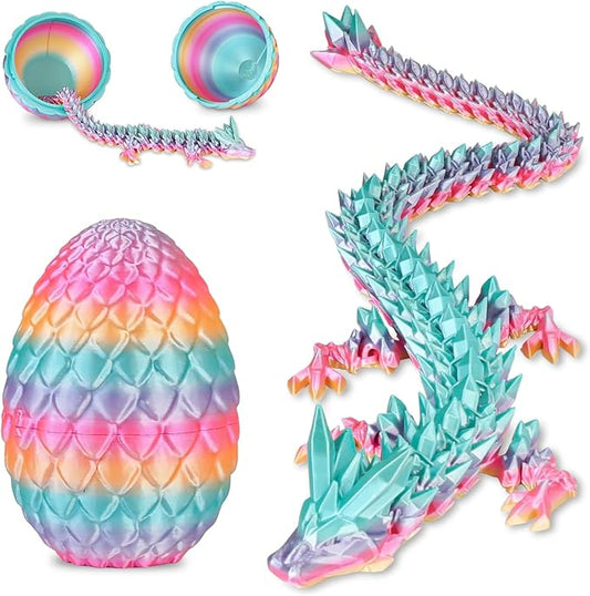 Dragon Eggs with Dragon Inside, 3D Printed Surprise Funny Gifts for Kids, Articulated Dragon Fidget Toys for Adults, Executive Desk Toys Office Room Décor (Pastel Rainbow, M-Size)
