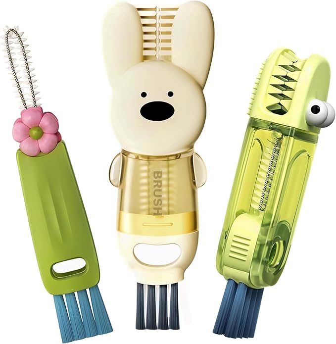 Cup Lid Cleaning Brush, 3 in 1 Cup Cleaner Brush New Multifunctional Lid Cleaner Lid Brush Cleaning Tool Multipurpose Bottle Gap Cleaner Brush Green