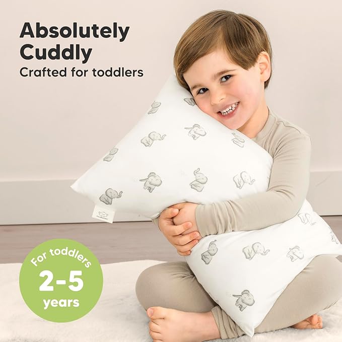 Toddler Pillow with Pillowcase - 13x18 My Little Cuddly Pillow, Viscose Derived From Bamboo Nursery Toddler Pillows for Sleeping,Kids Pillow,Small Travel Pillows,Mini Toddler Bed Pillow (Elly)