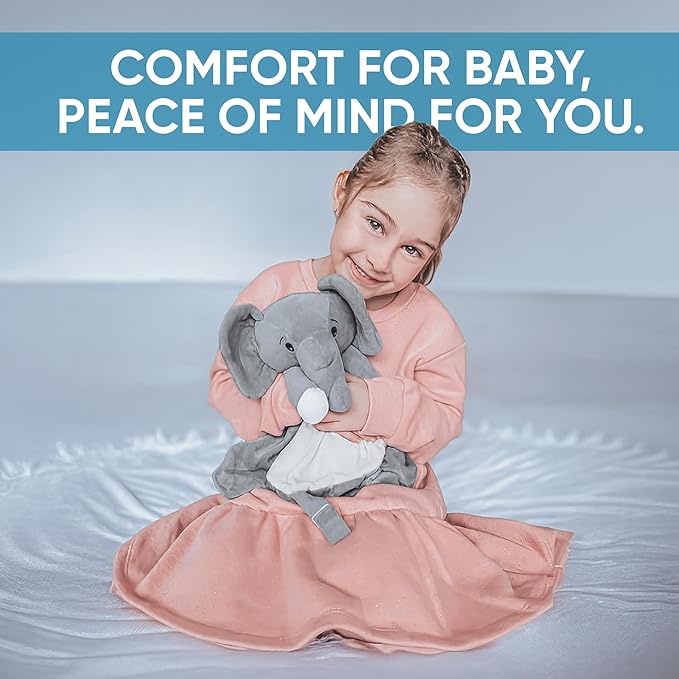 Love By Emi Baby Music Lovey Grey Elephant, Baby Sleep Soother for Crib & Cuddle Bedtime, White Noise with a Heartbeat & Lullaby, Plush Sound Toy, Stuffed Animal for Newborns, Infants & Toddlers