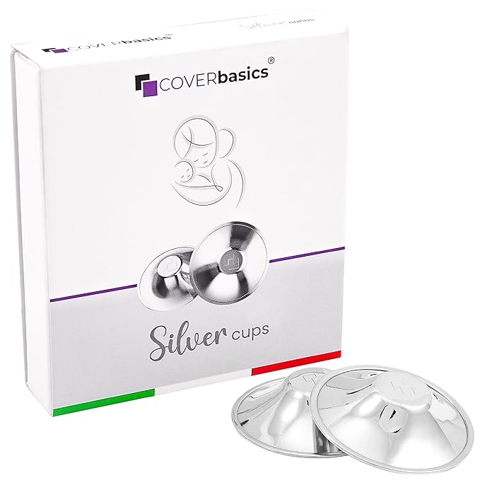 Original Italian Silver Nursing Cups - Nipple Shields for Breastfeeding - Helps Soothe and Protect Sore Nipples - Dermatologically Tested - Medical Device FDA-Registered (Small)