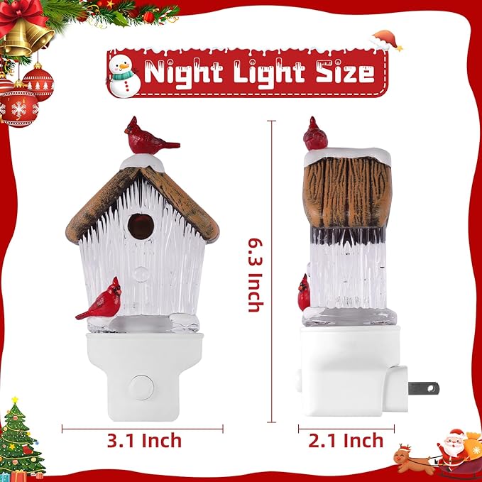 Christmas Night Light Plug into Wall Swirling Glitter USB Portable Christmas Decorative Night Light Decoration for Kids Adults Bedroom Kitchen Living Room Holiday Decor (Bird House)