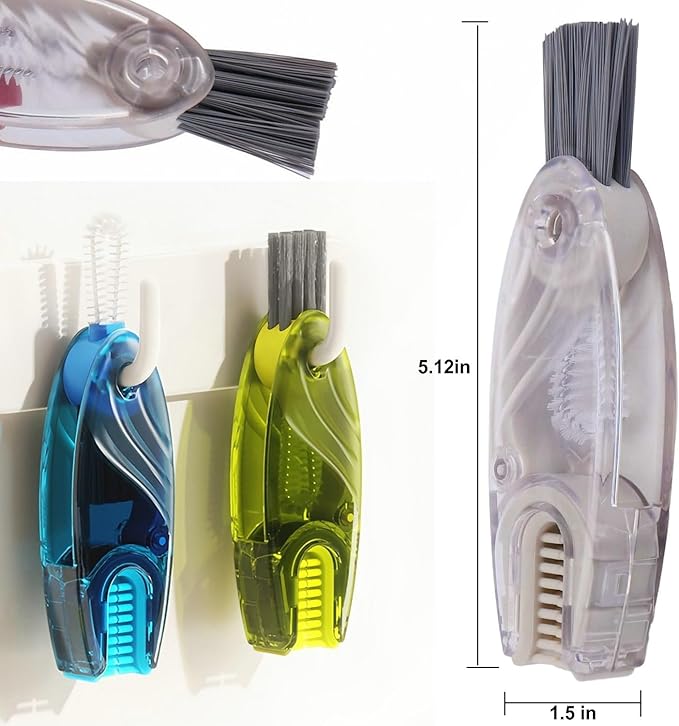 4 in 1 Cup Lid Cleaning Brush Set Multifunctional Bottle Brush Cleaner Tiny Bottle Cup Lid Brush Straw Cleaner Tools Mini Silicone Bottle Cup-Holder Cleaner with Hook Remover Green&White