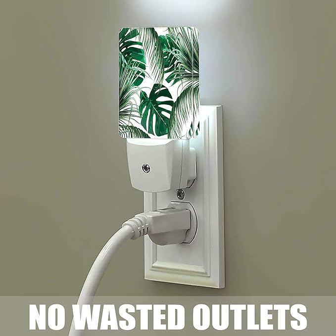 Green Palm Night Light Plug in Wall Lamp Smart Dusk to Dawn Sensor for Home Decorative, Kids Room Bedroom Bathroom Kitchen Hallway Gifts