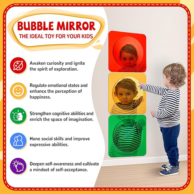 3 Pcs Sensory Wall Toddler Mirror Bubble Mirror Acrylic Wall Mirrors Bubble Mirrors Sensorial Toys for Kids Classroom Home Sensory Room Decor Visual Tactile Stimulation Cognitive Development