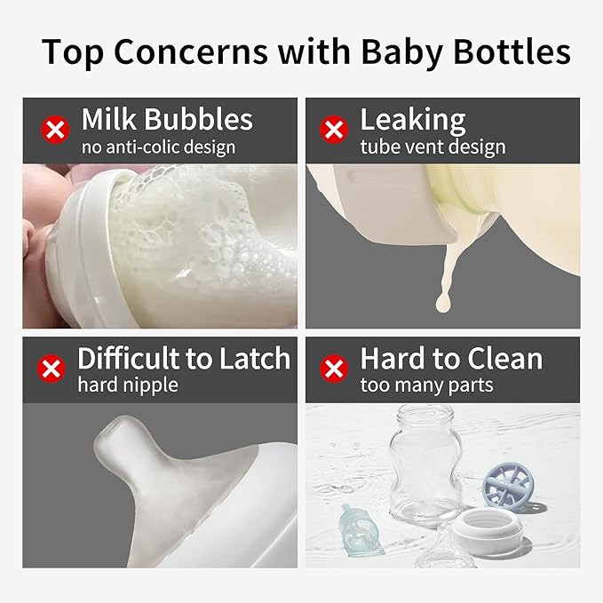 Thyseed Glass Natural Anti-Colic Baby Bottles | Newborn Breast Like Nursing Bottle for Breastfed Babies with Nipple(1-2 Months),5oz,1pack