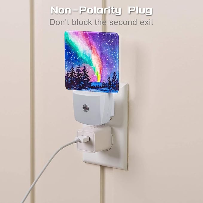 Northern Lights Starry Night Night Light Plug into Wall, Winter Snowy Forest 0.5w Energy Saving Sleep Friendly Dusk to Dawn NightLights for Kids Boys Girls Home Decor