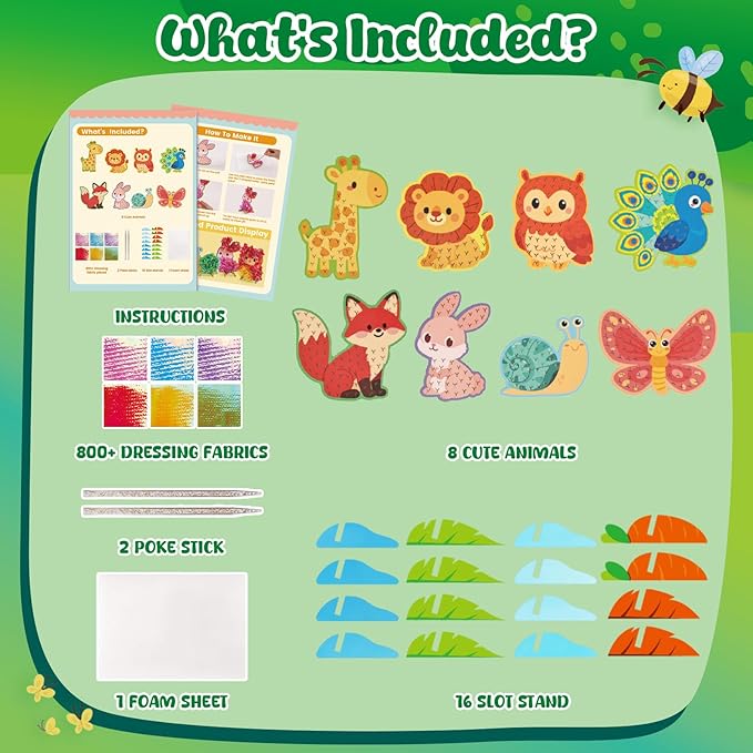 3 otters Poke in Art Kits, Kids Art Set Animal DIY Crafts Toys for Girl Birthday Gifts Party Favors Goodie Bag Stuffers Classroom Prizes