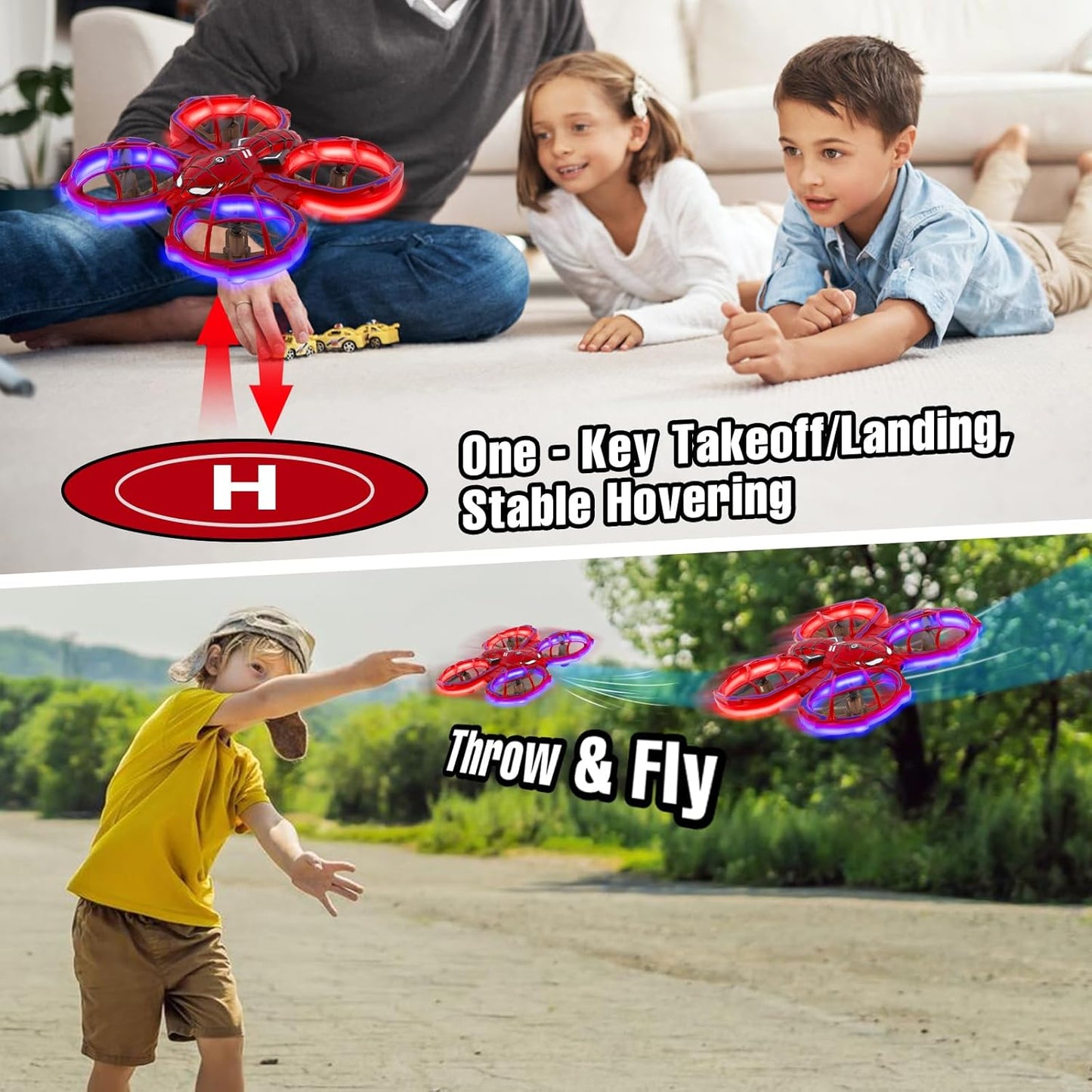 Drones for Kids 8-12: Spider Toy Stunt Drone With 5D Obstacle Avoidance, 3D Flip, Auto Hovering Indoor Drone, 2 Battery Kids RC Quadcopter With Led Lights RC Helicopter for Adults Kid